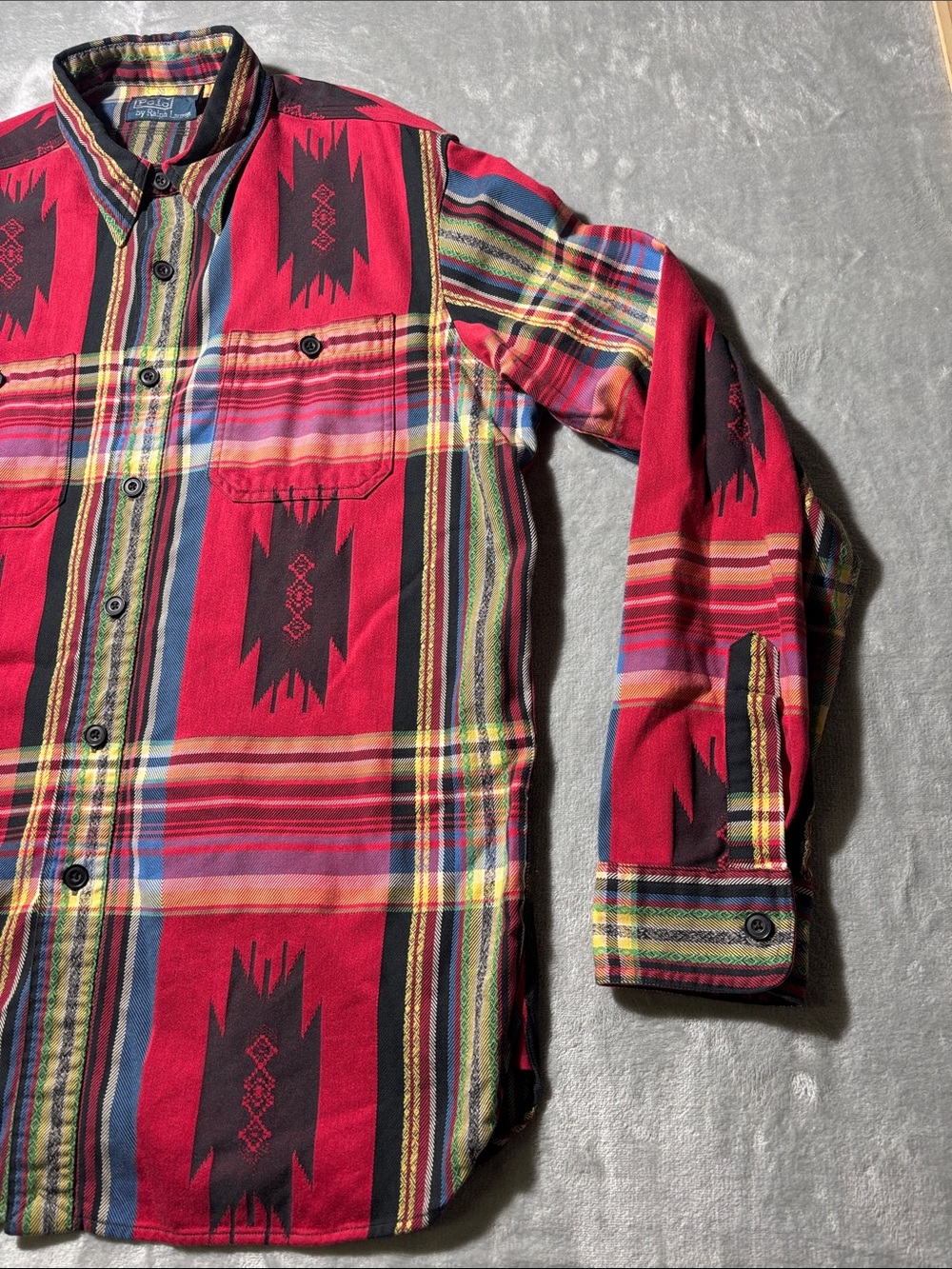 Polo Ralph Lauren Mens L Red Southwestern Indian Beacon Blanket Shirt Aztec - Picture 3 of 13